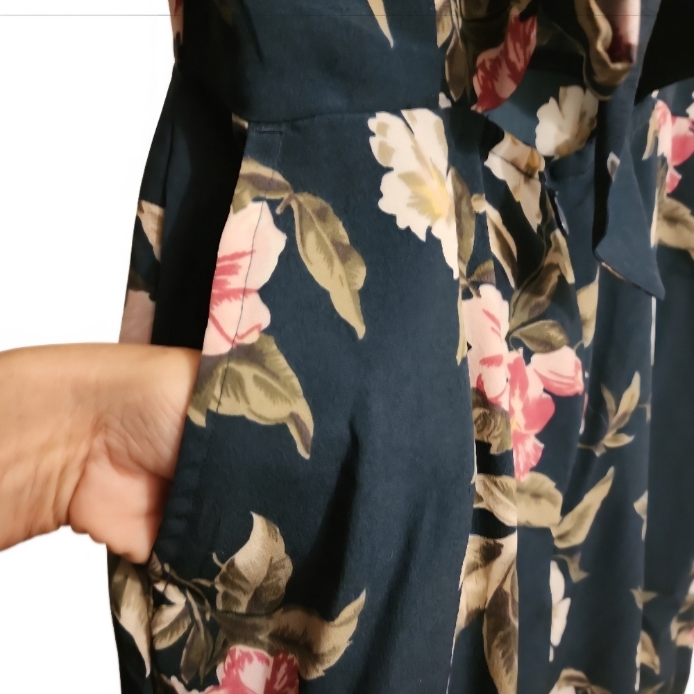 NWOT Volcom Haute Tropic Wide Leg Floral Jumpsuit Pant Suit Dark Green Size XS - Picture 9 of 11